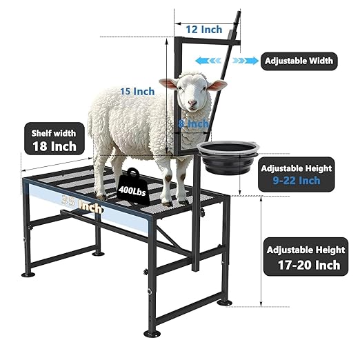 Goat Milking Stand with Feed Bin, Stand for Goat Milk and Shepp Trimming Hooves, with Adjustable Head Piece and Legs, Metal Black Use for Small Goat and Sheep, 400 Lbs