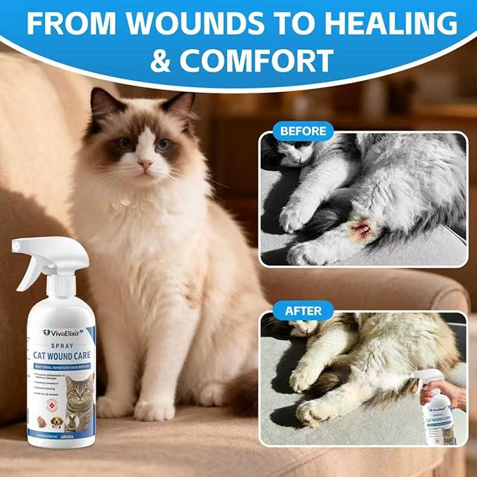 Cat Wound Care Spray - Promotes Wound Healing and Repairs cuts, sores, hot Spots and Irritated Skin - Hypochlorous Acid Formula relieves itching and Irritation, Safe for Licking - 10.14 fl oz