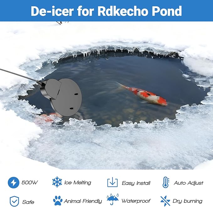 500W Submergible Cast Aluminum De-Icer - Farm Utility Heater for Livestock, Poultry, Horses, Cows, Birds, Wildlife - Bird Bath Water Heater, Indoor/Outdoor Winter Use, 3M Cable (Rdkecho-02)