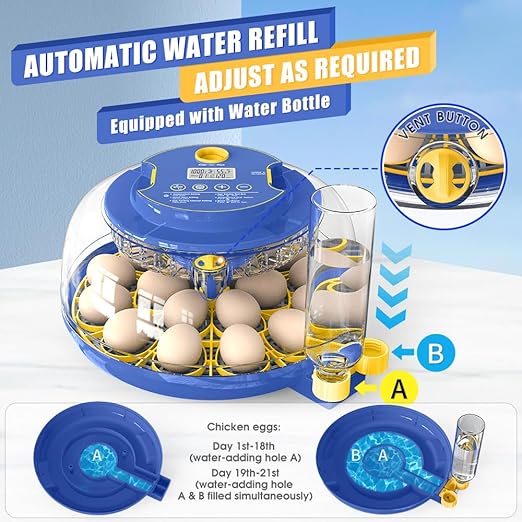 18 Eggs Incubator for Hatching Eggs, Temp and Humidity Control, 360°View Auto Water Adding, Egg Candler Egg Turning Countdown Hatching Days Display Incubators (23-AGREEN) (18-Blue)