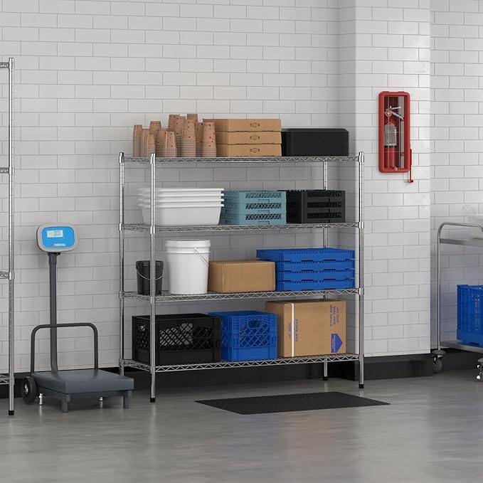 Commercial NSF Listed Chrome Stationary Wire Shelving Kit 18" x 54" x 54", with 4 Shelves Perfect for Warehouse, Walk-in Refrigerator, Freezer, Grocery Store, Restaurant, Dishroom