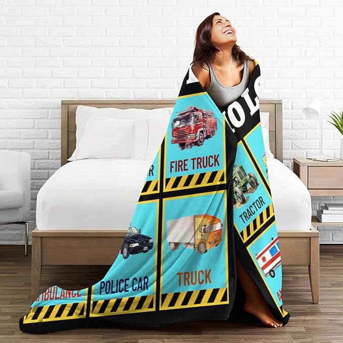 Just a Boy Who Loves Truck Blanket Soft Car Excavator Fleece Throw Blanket Tractor Flannel Plush Bedding Stuff Decor Blankets Gifts for Lover Girls Boys Kids Women Adults Bed Travel 40"x50"