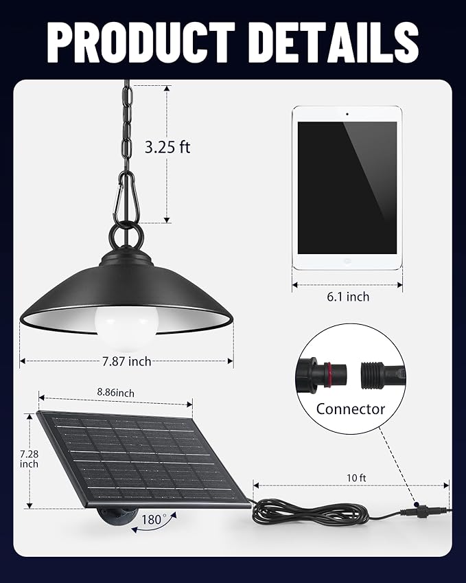 2 Pack Solar Pendant Lights Outdoor Indoor,3000K/4000K/5000K 4 Brightness Shed Light Remote Control, IP65 Waterproof, 300LM*2 LED Hanging Lamp for Chicken Coop Garden, Patio and Barn