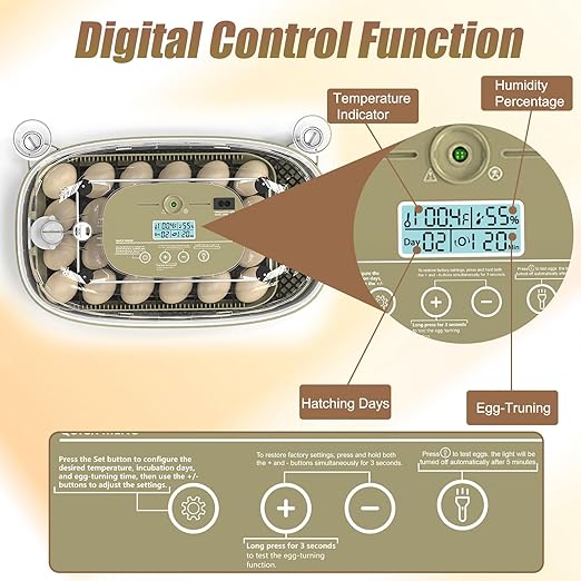Incubators for Hatching Eggs, 24 Egg Incubator with Automatic Turning and Humidity Control, 360° View Incubadora De Huevos De Gallina, Egg Candler, Incubator for Chicken Eggs, Ducks, Goose, Quail