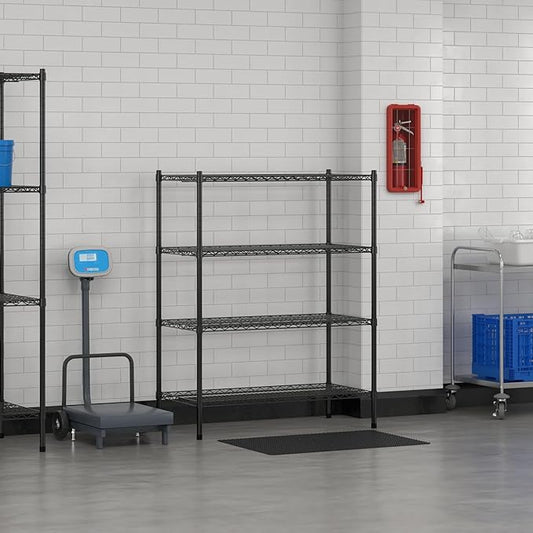 Commercial NSF Listed Black Epoxy Stationary Wire Shelving Kit 21" x 42" x 54", with 4 Shelves Perfect for Warehouse, Walk-in Refrigerator, Freezer, Grocery Store, Restaurant, Dishroom