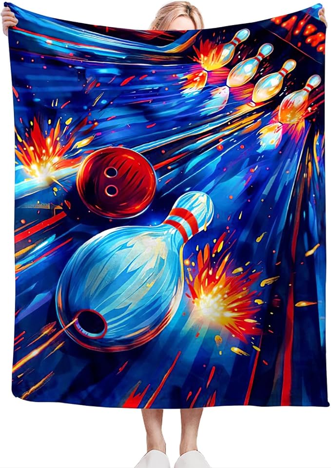 Bowling Blanket Gifts for Girls Boys Lovers Soft Warm Plush Bowling Ball Sport Throw Blanket Flannel Fleece Fuzzy Stuff Blanket for Bed Couch Living Room Decor 60"X50"