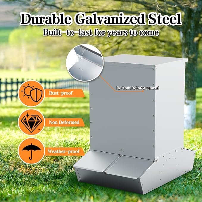 4 Door Hog Feeder, 9 Bushels Pig Feeder, Heavy Duty Galvanized Steel Piglet Creep Feeder, Outdoor Livestock Feeder Farm Accessory for 20 Full Grown Hogs and Pigs, Silver