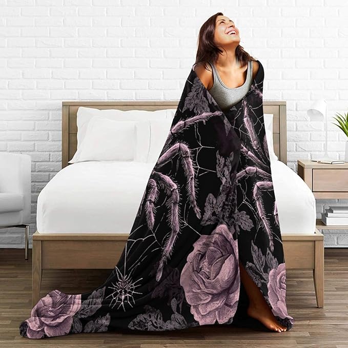 Gothic Spider Throw Blanket Rose Spiders Blankets Aviation Spider Web Fleece Plush Super Soft Cozy Warm Lightweight Decor Gifts for Boys Girls Kids Adults Men Women 50" x 60"