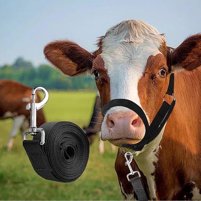 Livestock Halter - Strong PP Build, Adjustable Training Rope Set | Cattle Horse Goat Sheep Calf Handling Tool for Ranch Farm Grassland Animal Care Showing Riding Control Durable Outdoor Use