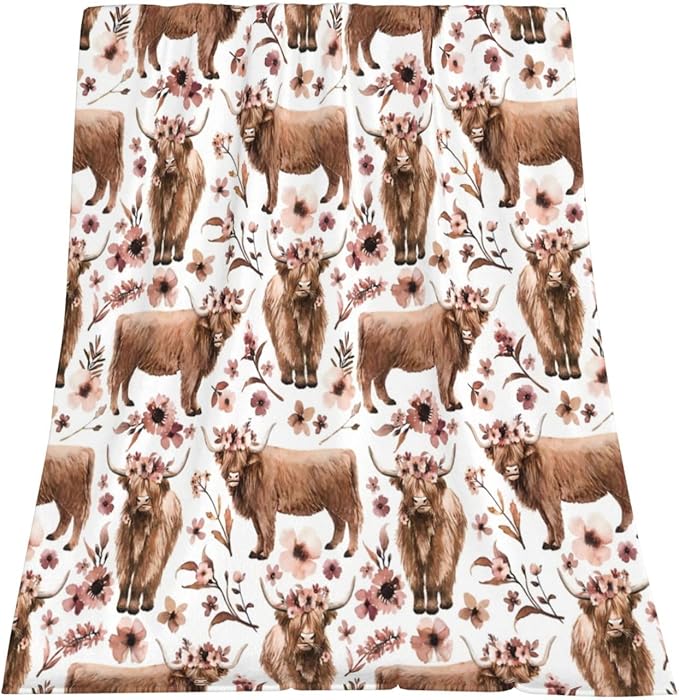Highland Cow Blanket Super Cozy Soft Highland Cow Throw Blanket Warm Plush Fluffy Cow Lightweight Fleece Flannel Gifts Blankets for Kids Adults 60"X50"