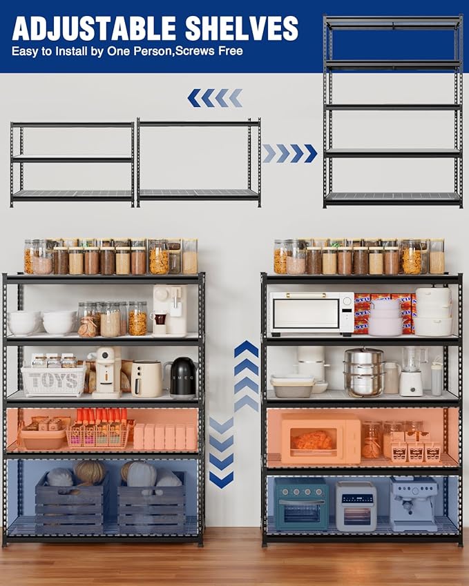 WORKPRO 5-Tier Heavy Duty Metal Shelving Unit, 72”H x 48”W x 24”D, Adjustable Storage Rack with 4000 lbs Capacity, for Garage, Basement, Workshop, Warehouse