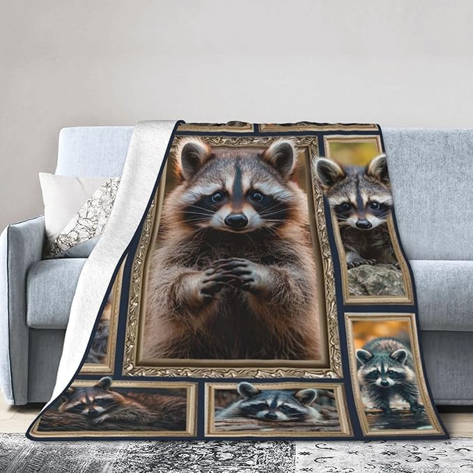 Super Soft Warm Raccoon Animal Fleece Throw Blanket - Cozy Fluffy Gift for Women, Girls, Kids & Adults - 50"X40"
