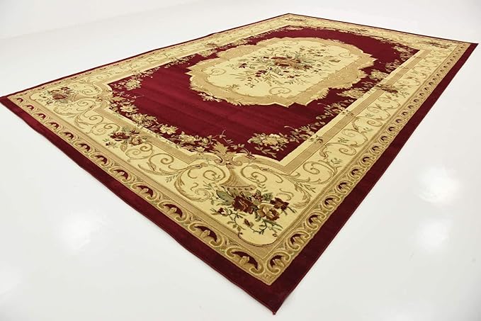 Unique Loom Versailles Collection Traditional Classic Floral Motif Area Rug (10' 6 x 16' 5 Rectangular, Burgundy/ Ivory)