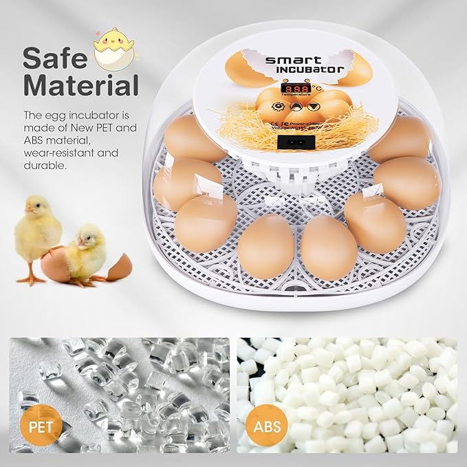 Incubators for Hatching Eggs, 12 Egg Incubator with Automatic Turning and Temperature Control, Automatic Water Adding, LED Egg Candler, for Hatching Chickens, Duck, Quail, Goose Eggs