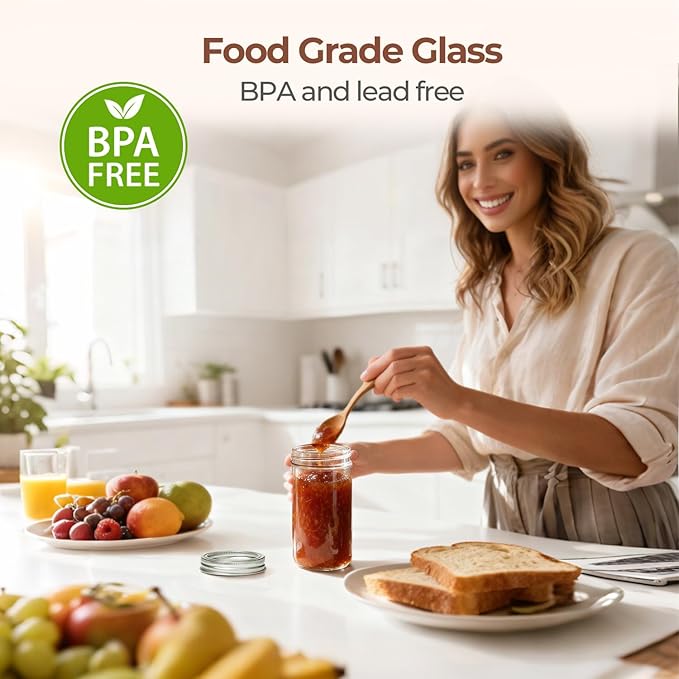 ComSaf 12 oz Mason Jars with Lids 6 Pcs, Regular Mouth Canning Jars with Seal Bands, 12 oz Glass Jar with lid for Soft Drinks, Juice, Jam, Jelly, Sauce, Dessert, Overnight Oats, Pickles