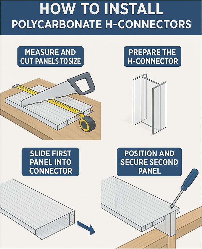 Greenhouses Polycarbonate Greenhouse Panels Connectors - Fit 6mm or 8mm Twin-Wall Polycarbonate Panels, Join 2 Pieces of Panels Together, 4-Foot Length, 10 Pieces (H Connectors 8mm-4ft)