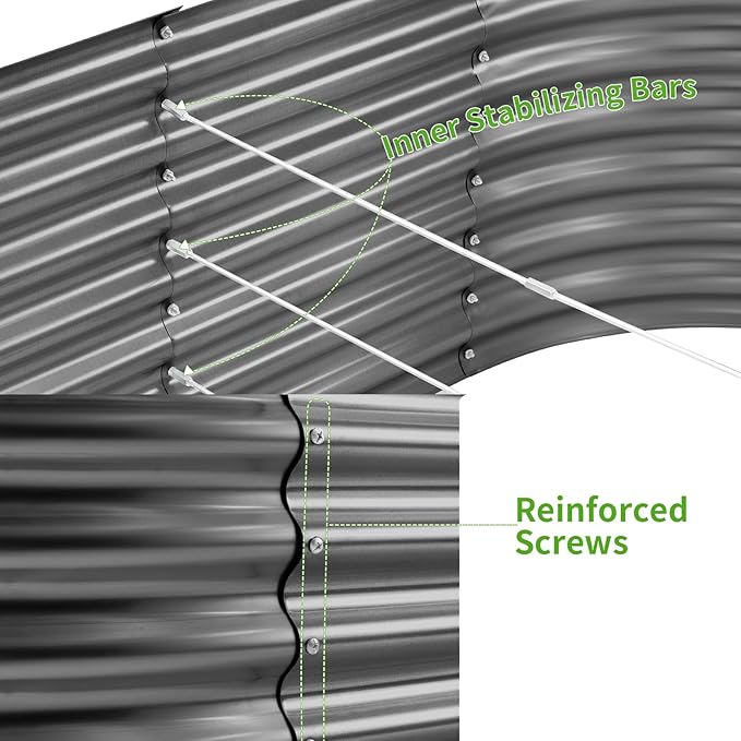 Land Guard 6x3x3ft Oval Galvanized Raised Garden Beds, Large-Capacity Metal Planter Box Outdoor, Durable Deep Raised Garden Bed 3ft Tall, Raised Beds for Gardening Vegetables, Modern Gray