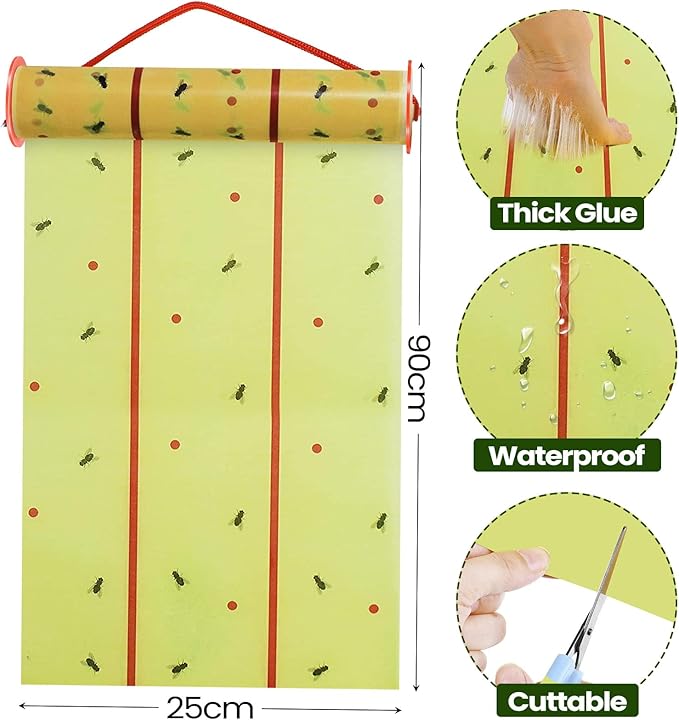 Qualirey Giant Sticky Fly Traps,30 Feet Fly Strips for Indoor Outdoor Hanging Flying Tapes Non Toxic Ribbon Fruit Gnat Killer for Mosquito Plants House Horse Stable (Yellow,1 Pcs)