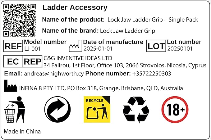 Lock Jaw Roof Ladder Stabilizer Hook for Gutter - Standoff in 5 Seconds with Slide-Lock Security - Prevent Aluminum Ladders Top Movement & Falls - Award-Winning Extension Ladder Accessories for Roof