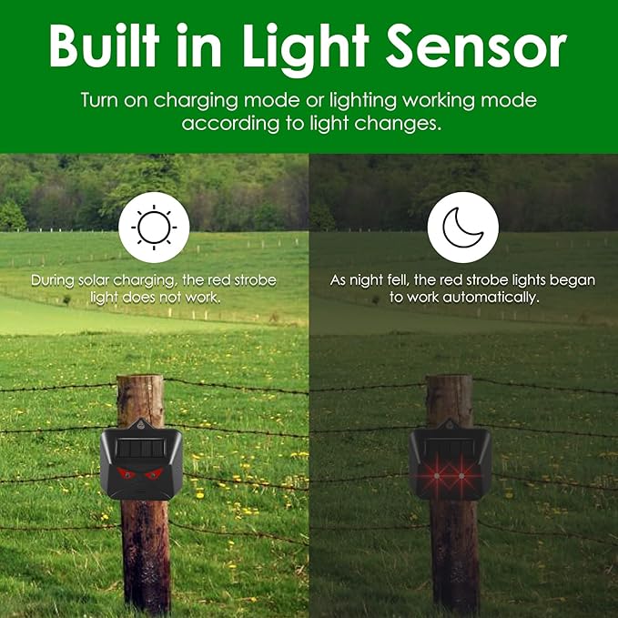 4 Pack Solar Nocturnal Animal Repellent Outdoor Predator Eyes Coyote Deterrent Skunk Repellent for Yard with Predator Lights for Deer Fox Raccoon Animal Repeller Device for Chicken Coop Farm Garden