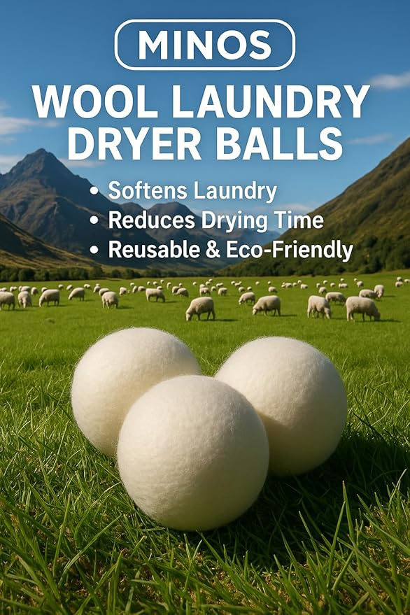 Natural Wool Dryer Balls | Reusable Natural Fabric Softener | Reduces Wrinkles & Drying Time | Large Dryer Balls is a Better Alternative to Plastic Balls and Liquid Softener| Saves Energy (Pack of 6)