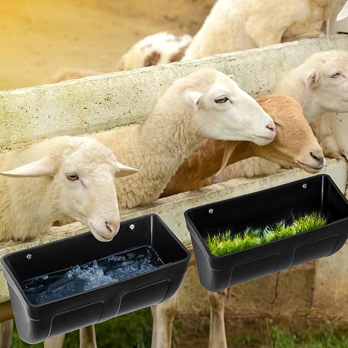 Chicken Goat Hanging Feeder Waterer Trough 4 Quart, Poultry Fence Coop Accessories, Feed & Water Feeding Container for Chicken, Poultry, Duck, Livestock (3pack)