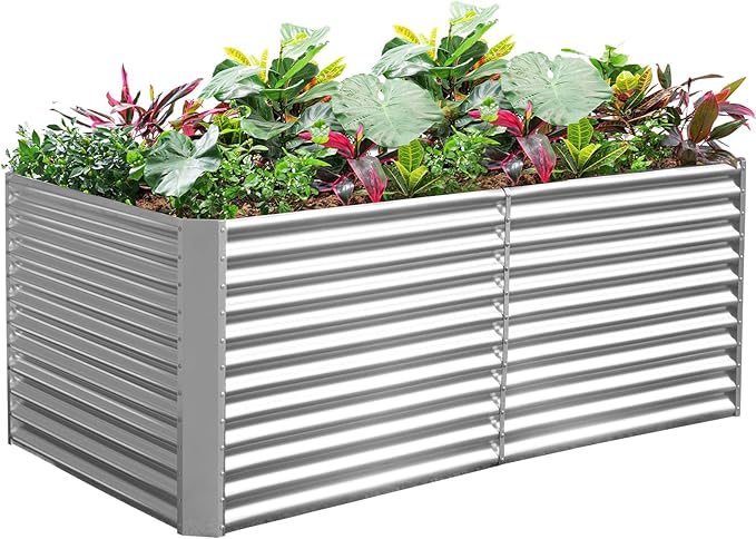 Land Guard 8x4x3ft Rectangular Galvanized Raised Garden Beds, Large-Capacity Metal Planter Box Outdoor, Durable Deep Raised Garden Bed 3ft Tall, Raised Beds for Gardening Vegetables, Classic Silver