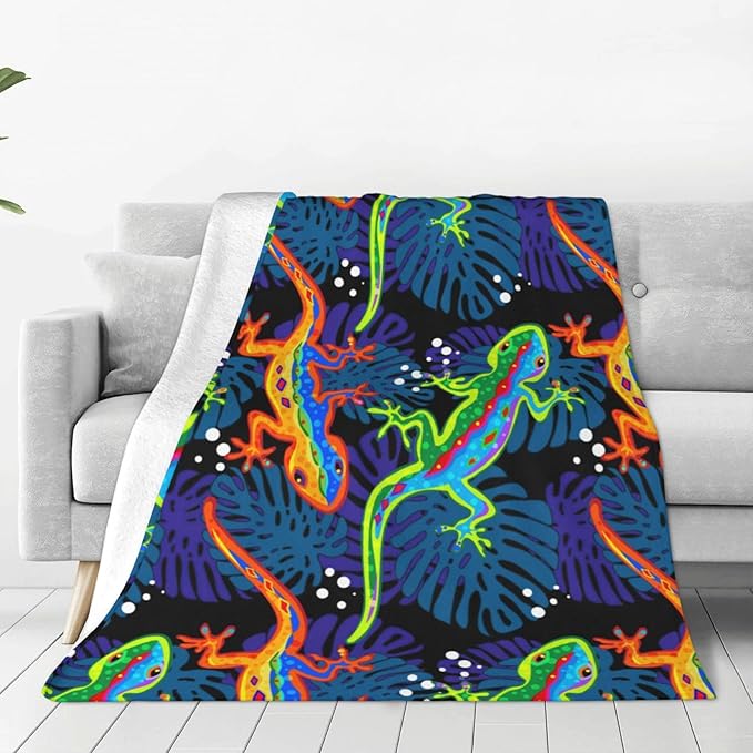 Lizard Throw Blanket Lizard Palm Decor Blanket Super Cozy Plush Lightweight Soft Plush Flannel Fleece Blanket Gifts for Reptiles Lover Girls Boys Kids Women Men for Sofa Bed Couch 50"X60"