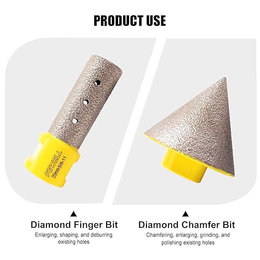 FEWELL 11pcs Diamond Tile Hole Saw Kit with 5/8-11,Diamond Core Drill Bit Set (6/8/20/25/35/50/65/100mm+20mm Finger Bit+50mm Chamfer Bit) for Porcelain Ceramic Tile Marble Granite