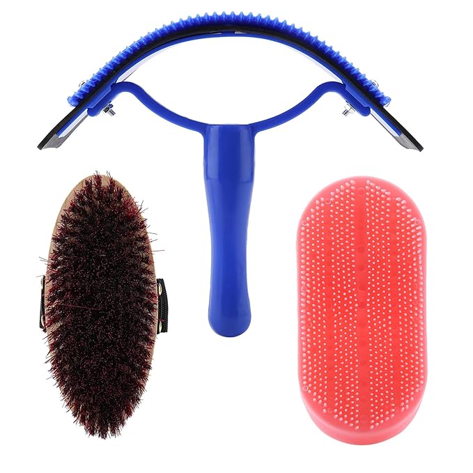 10Pcs Horse Grooming Care Kit, Equestrain Brush Curry Comb Horse Cleaning Tool Set Including Sweat Scraper 2 Combs Itching Hoof Pick and 5 Brushes for Equine Care Supplies