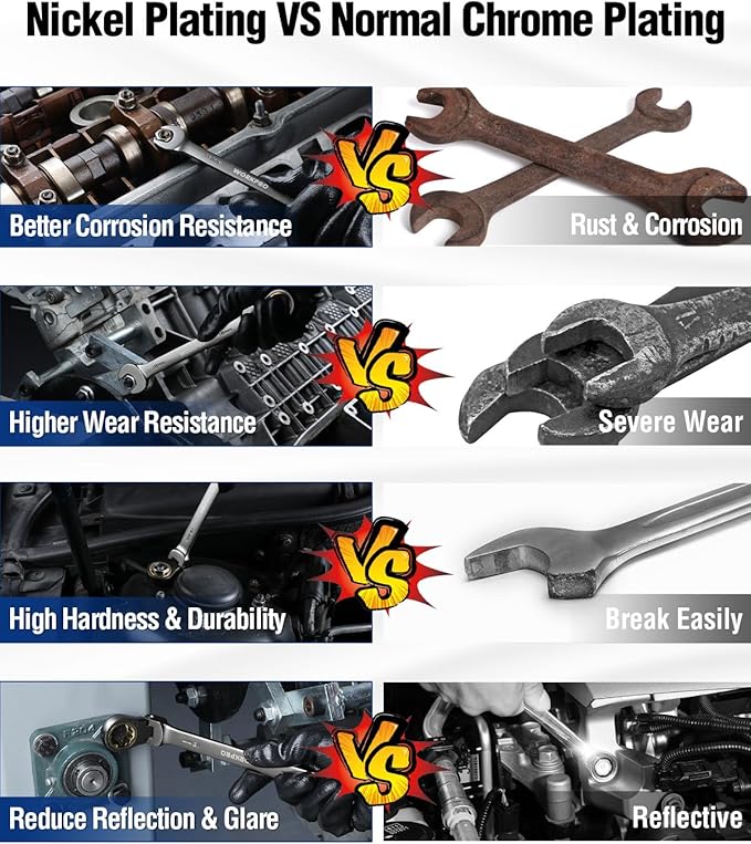 WORKPRO 13 mm Flex-Head Ratcheting Combination Wrench, Cr-V Constructed, Nickel Plating, 72-Teeth, 12 Point Design, Metric