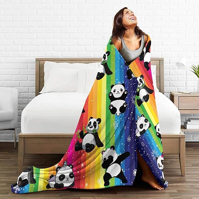 Cute Panda Blanket Soft Lightweight Flannel Fleece Cartoon Throw Blankets Bedding for Bed Sofa Couch Living Room Gifts 80"x60"