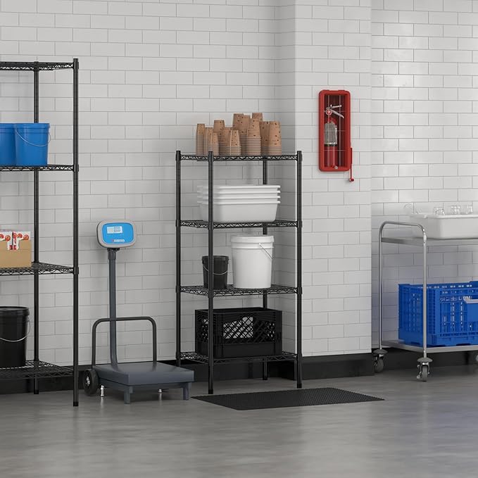 Commercial NSF Listed Black Epoxy Stationary Wire Shelving Kit 18" x 24" x 54", with 4 Shelves Perfect for Warehouse, Walk-in Refrigerator, Freezer, Grocery Store, Restaurant, Dishroom