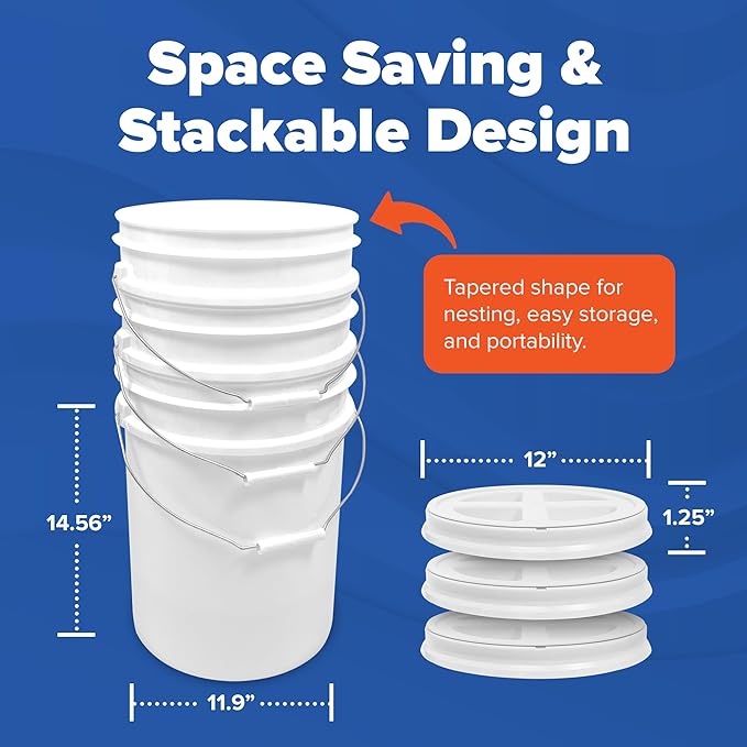 ePackageSupply Premium 5 Gallon Food Grade Plastic Pail with Gamma Seal Lid | Made in USA | BPA-Free | Heavy-Duty 90 Mil | Airtight Stackable Container, 60 Count