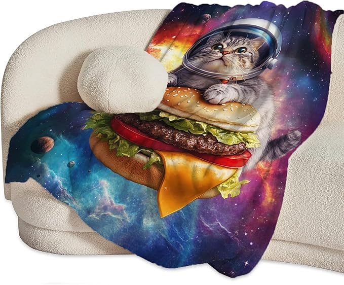 Funny Cat Blanket, Decor Gifts for Cat Lover, Flannel Fleece Fuzzy Cats Throw Blankets Soft Warm Cozy Plush Food Blankets for Bed Couch Living Room Stuff Decoration for Kids Adult 50"x40"