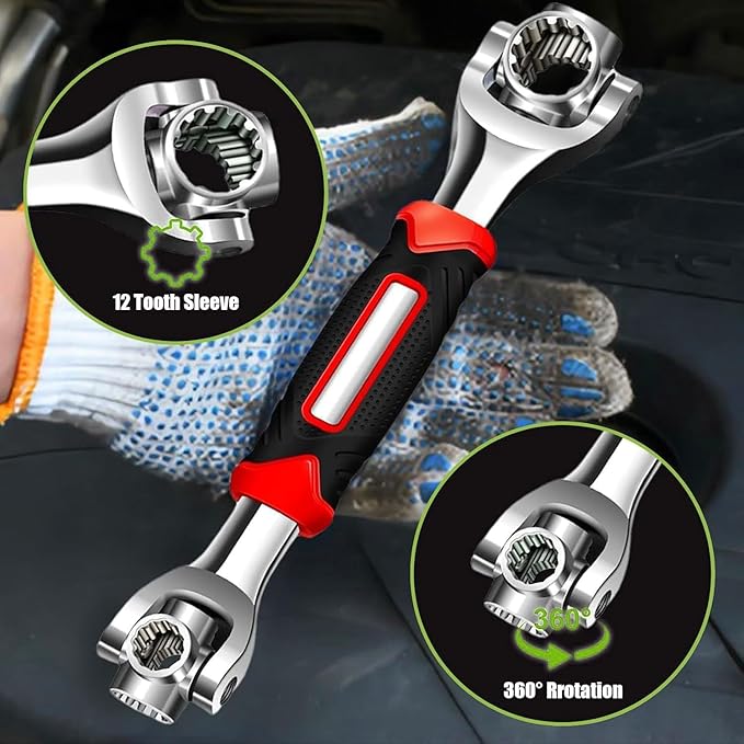 48 in 1 Universal Socket Wrench,Multifunction Wrench Tool with 360° Rotating Head,Ratchet Spanner Tool for Home and Bicycle Car Repair