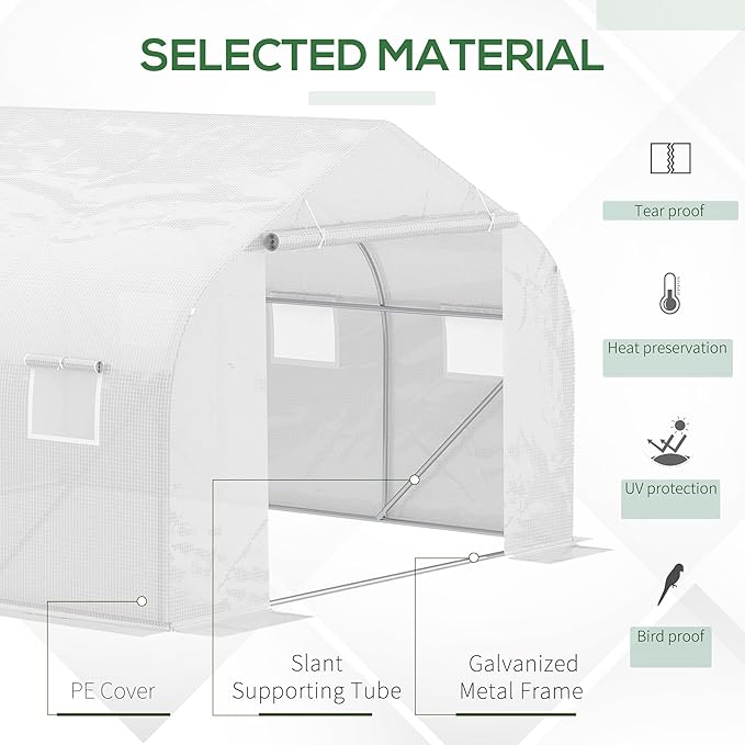 Outsunny 11.5' x 10' x 6.5' Outdoor Walk-in Greenhouse, Tunnel Green House with Roll-up Windows, Zippered Door, PE Cover, Heavy Duty Steel Frame, White
