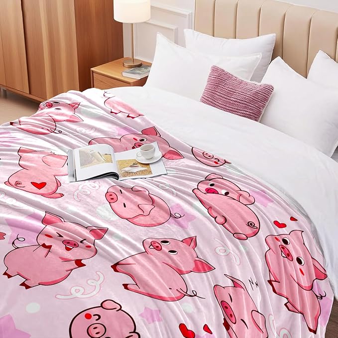 Pig Blanket Gifts Warm Flannel Pig Themed Throw Blanket Pigs Blankets Decor Bedding for Girls Women Kids Adults 60"x50"