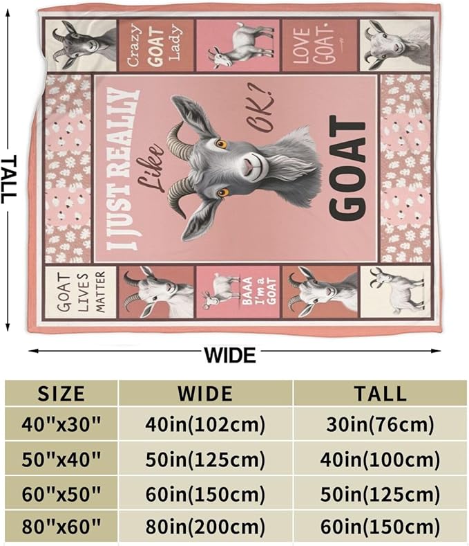 Goat Blanket, Soft Plush Fleece Farm Animal Throw Blanket - Cozy Warm Stuffed Blankets Bedding Goat Gifts for Women Girls Kids Adults 40"X50"