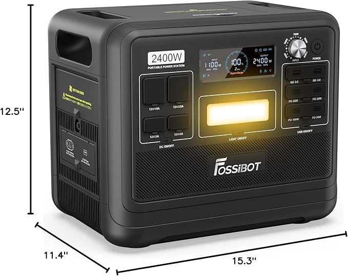 FOSSIBOT Portable Power Station F2400,2048Wh LiFePO4 Battery with 6×2400W(Surge 4800W),1.5H Fast Full Charging with LED Flashlight,Solar Generator for Home Use Camping RV Emergency