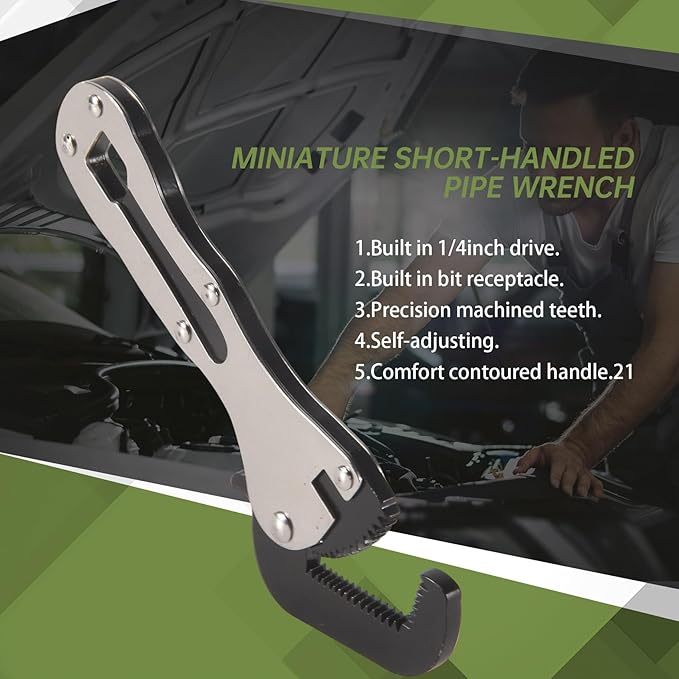 The Mini Stubby, Mini Stubby Pipe Vise Wrench, Mini Self Adjusting Wrench, Size, 2 in 1 Wrench Tool for Tight Spaces