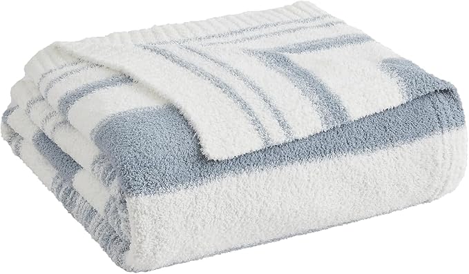 WRENGONGE Grey Blue Throw Blanket, 60x80 Soft Cozy Striped Throw Blankets for Couch, Sofa, Bed, Travel, Lightweight Fluffy Warm Plush Decorative Blankets for Women, Men,Kids Gift