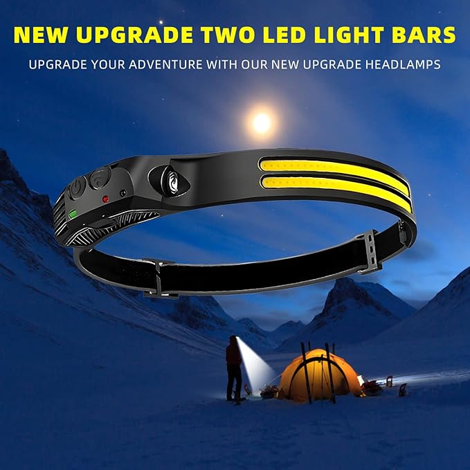 3PCS LED Headlamp Rechargeable - 230° COB Super Bright Head Lights for Forehead, Hard hat Light for Adults, USB C Headband Flashlight for Work, Hiking, Running, Camping Essentials Gear