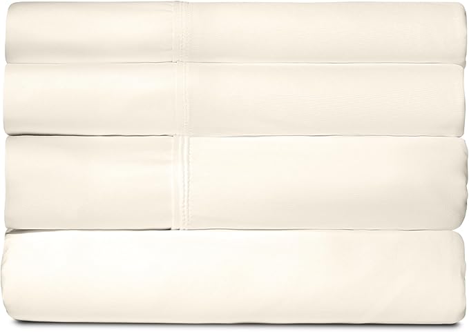 SHEEX - Active Comfort Cooling Sheets Set (Queen) Parchment - Moisture Wicking - 1 Flat Cooling Sheet, 1 Fitted Cooling Sheet, 2 Cooling Pillow Covers - Wrinkle Free - Sleep Aid