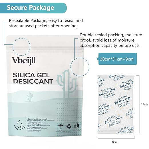 50 Gram (40 Pack) Color-Indicating Silica Gel Packets, Premium Food Grade Desiccant - Rechargeable Moisture Absorbers for Food Storage, Electronics, 3D Filament & Safes