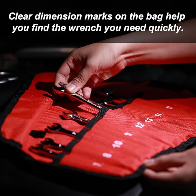 Egofine 8-Piece Ratcheting Wrench Set, Cr-V Steel Mertic Wrench Set from 7mm to 17mm wrench, 72 Teeth Ratchet Wrench, 12 Point Open End & Box End Combination wrench set with Roll Up Pouch