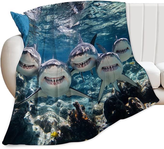 Funny Shark Blanket Marine Life Animal Throw Blankets Gifts for Girls Boys Kids Shark Lover Soft Cozy Fleece Plush for Couch Sofa Bed 80"x60"