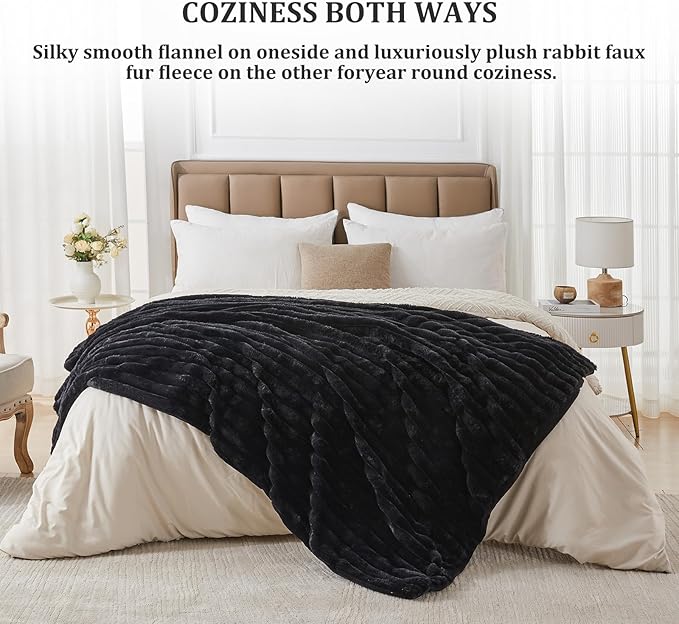 Faux Fur Throw Blanket for Couch, 1000 GSM Cozy Fuzzy Fluffy Soft Plush Thick Bubble Sherpa Blanket for Sofa Bedroom Living Room, Mothers Day Birthday Gifts for Women Home Decor