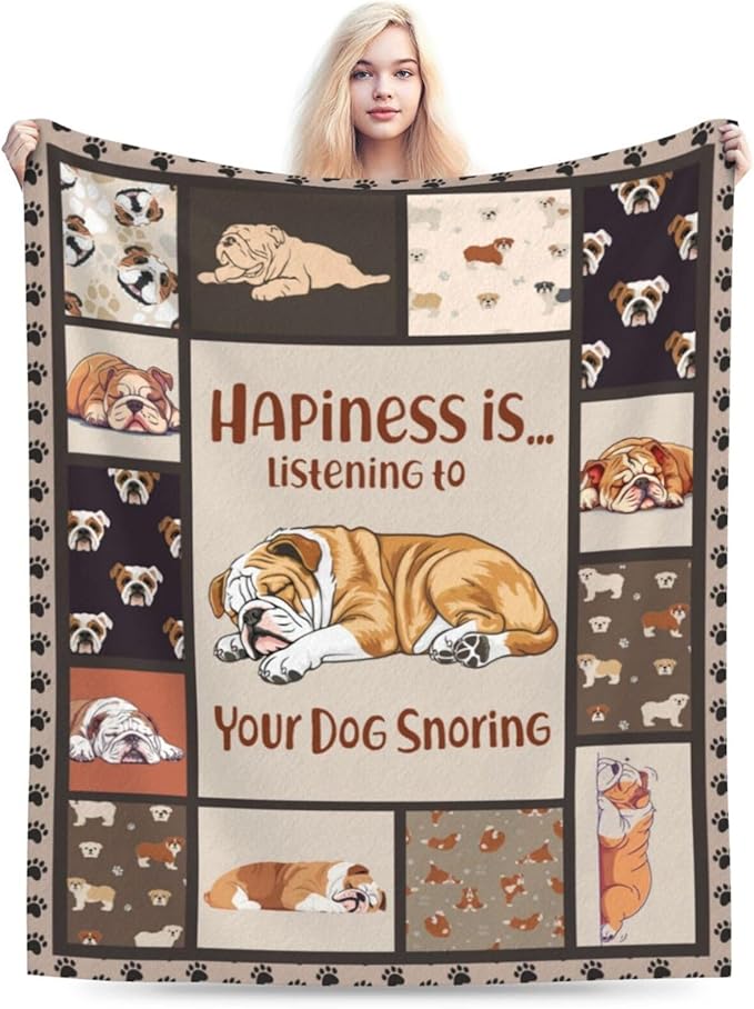 English Bulldog Blanket Bulldog Throw Blanket Soft Warm Cozy Fuzzy Plush Dog Throw Blanket Gifts for Girls Women Dogs Lightweight Fleece Flannel Gift Blankets for Kids Adults 40"X50"