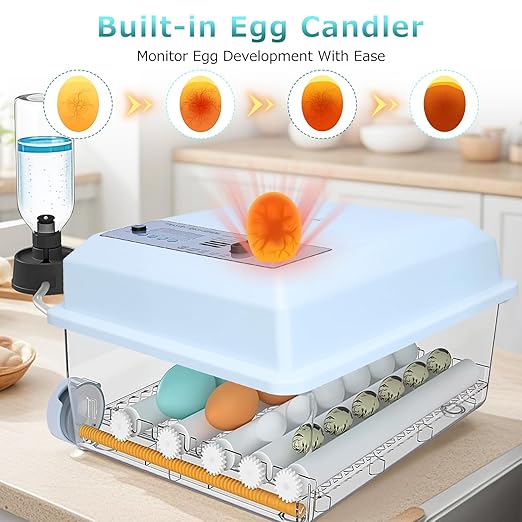 Incubators for Hatching Eggs 16 Egg Automatic Egg Incubator with Temperature Control Humidity Control and Display for Goose Chicken Duck Quail Pigeon Eggs Auto Turner,Light Blue